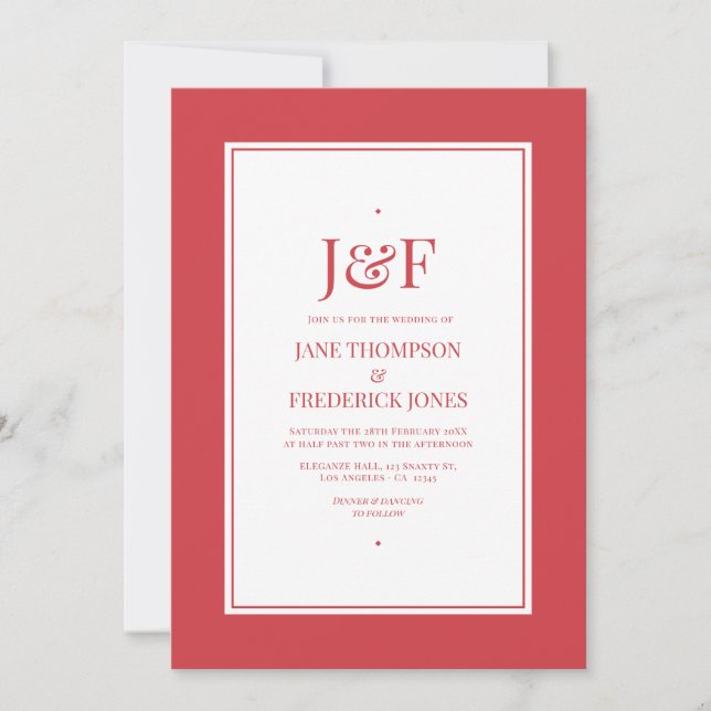 Invitation Couleur Rouge Luxuriant Mariage (Devant)