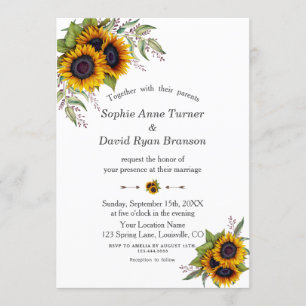 Invitation Couleur rustique tournesol coins Mariage
