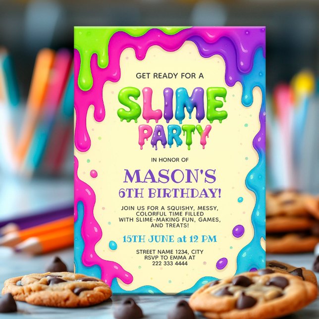 Invitation Couleur Slime Party | Anniversaire de enfant modif (Créateur téléchargé)