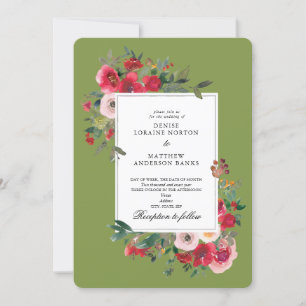 Invitation Couleur verte Rose sauvage et Peridot