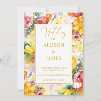 Invitation couleur vive rétro GOLDEN moderne mariage