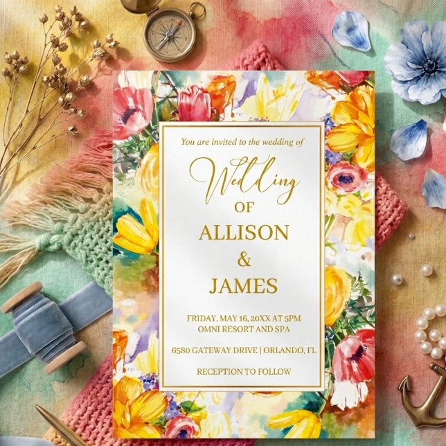 Invitation couleur vive rétro OR moderne mariage (Créateur téléchargé)