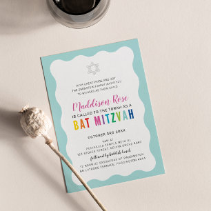 Invitation Couleurs arc-en-ciel BAT MITZVAH MODERNES menthe o