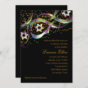 Invitation Couleurs arc-en-ciel Stars Flourdir Confetti Or