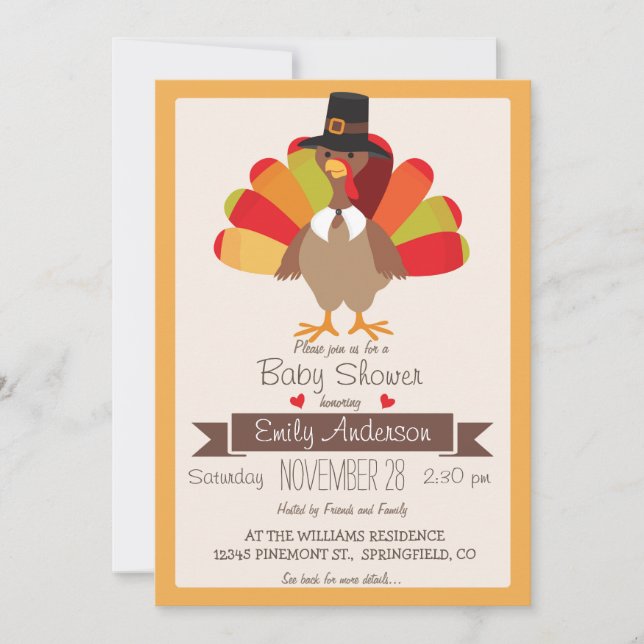 Invitation Couleurs automne Thanksgiving Turquie Baby shower  (Devant)