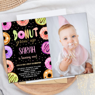 Invitation Couleurs claires Noir Photo Donut Anniversaire Inv
