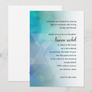Invitation Couleurs Cool bat mitzvah Aqua bleu violet blanc