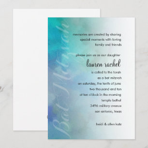 Invitation Couleurs Cool bat mitzvah Aqua bleu violet blanc