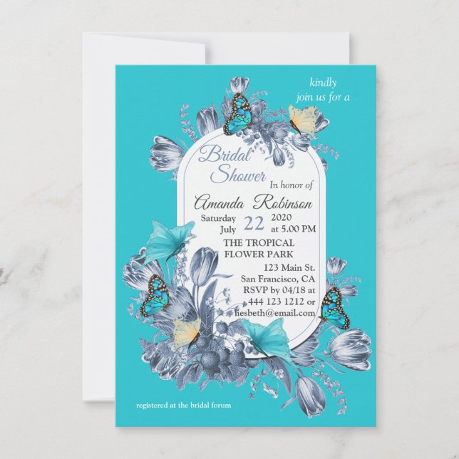 Invitation Couleurs cyanotype et papillons visiteurs. (Devant)