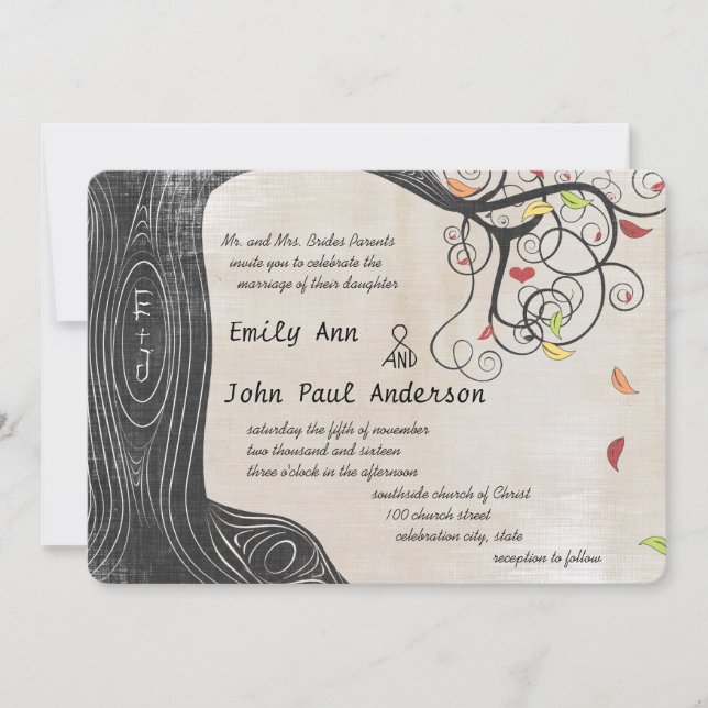 Invitation Couleurs d'automne Mariage de papier de texture de (Devant)