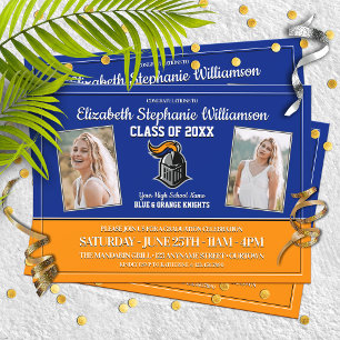 Invitation Couleurs de l'école Bleu et Orange Graduation Part