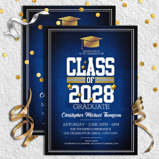 Invitation Couleurs de l'école bleu|Gold Graduation Party