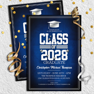 Invitation Couleurs de l'école bleu | Soirée de fin d'études