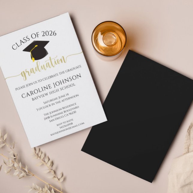 Invitation Couleurs de l'école de la fête de diplôme Noir (Créateur téléchargé)