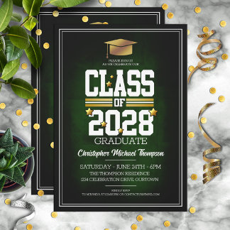 Invitation Couleurs de l'école Green et Gold Graduation Party