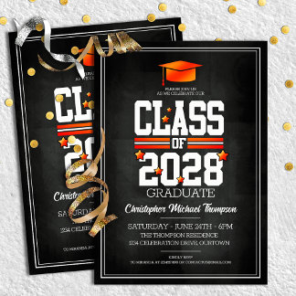Invitation Couleurs de l'école Noir et Orange Graduation Part