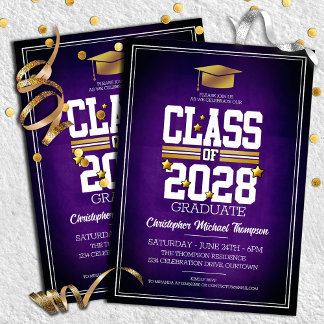 Invitation Couleurs de l'école pourpre | Gold Graduation Part