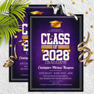 Invitation Couleurs de l'école pourpre | Jaune Graduation Par