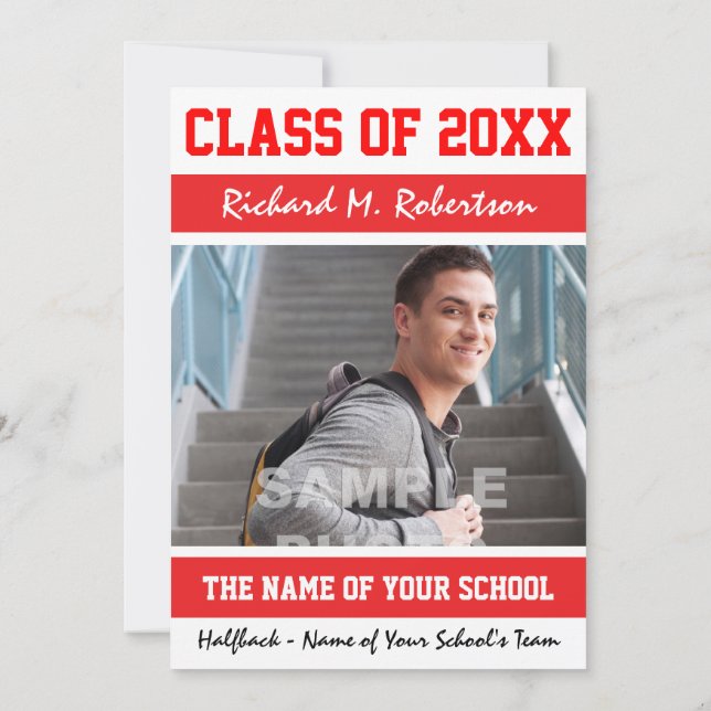 Invitation Couleurs de l'école rouge et blanc Sports Graduati (Dos)