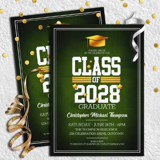 Invitation Couleurs de l'école vert | Jaune Graduation Party