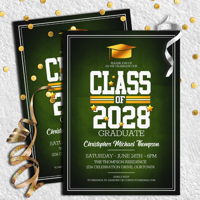 Invitation Couleurs de l'école vert | Jaune Graduation Party (Créateur téléchargé)