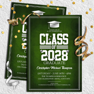 Invitation Couleurs de l'école vert | Soirée de fin d'études
