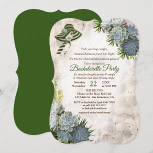 Invitation Couleurs de plage Vert & Succulent Bachelorette Pa