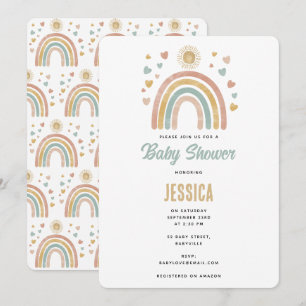 Invitation Couleurs de terre Aquarelle arc-en-ciel Baby showe