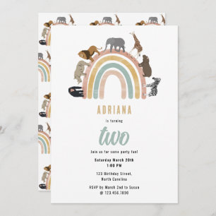 Invitation Couleurs de terre Arc-en-ciel Jungle Animaux Anniv