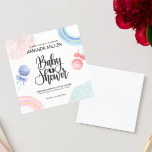 Invitation Couleurs d'eau rose et bleu mignonnes Baby showers