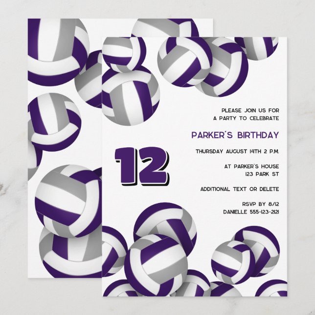 Invitation couleurs d'équipe gris violet fête d'anniversaire  (Devant / Derrière)