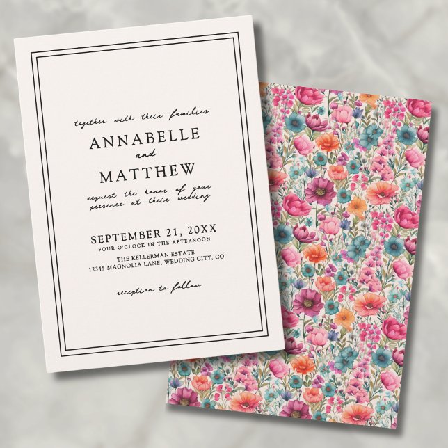 Invitation Couleurs Élégantes de Botanique au Coucher du Sole (Botanical Elegant Sunset Colors Wildflower Wedding Invitation)