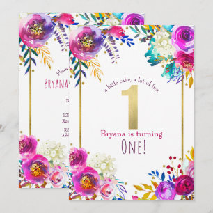 Invitation Couleurs Florales Brillantes Modernes 1er Annivers