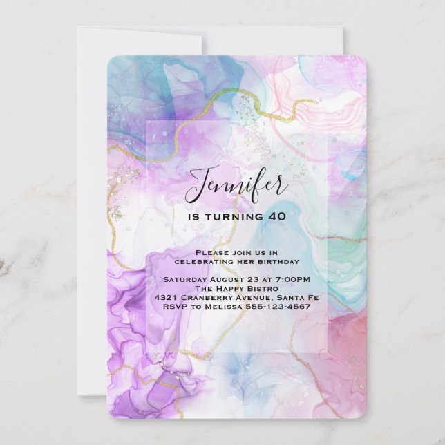 Invitation Couleurs fluides violettes, vertes et roses pour u (Devant)