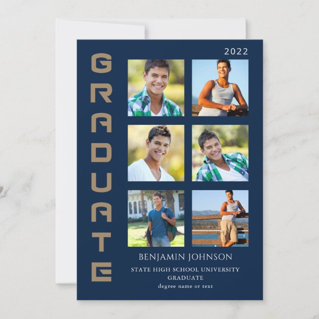 Invitation Couleurs Gold & Navy Graduate Multi Photo (Devant)