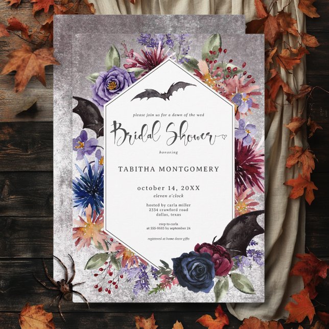 Invitation Couleurs Gothiques Rustiques Halloween Fête de Mar (Rustic Gothic Colors Halloween Bridal Shower Invitation)