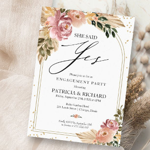 Invitation Couleurs neutres chic Boho Floral Engagement Party
