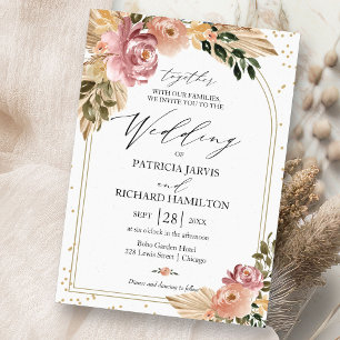 Invitation Couleurs neutres chic Boho Floral Mariage