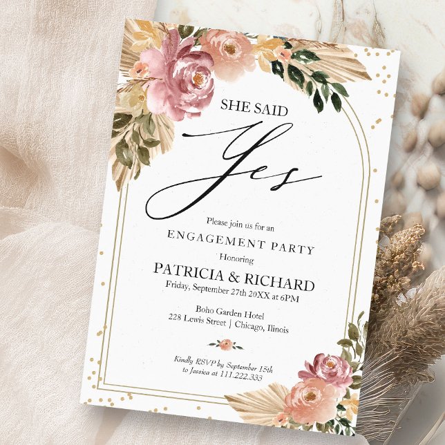 Invitation Couleurs Neutres Chic Floral Boho Fête de Fiançail (Créateur téléchargé)