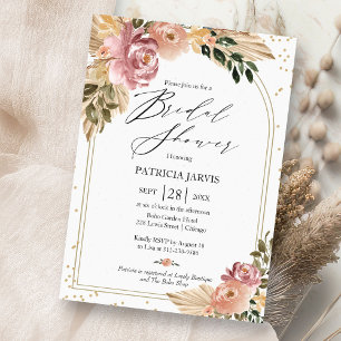 Invitation Couleurs Neutres Chic Floral Boho Shower de Mariée