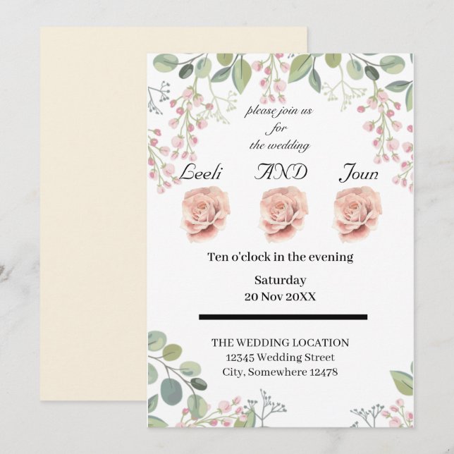 Invitation couleurs neutres pastel (Devant / Derrière)