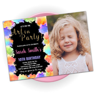 Invitation Couleurs Noires Dorées Peint Anniversaire Avec Pho