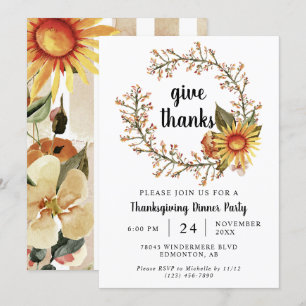Invitation Couleurs Orange Chute Fleurs Thanksgiving Dîner