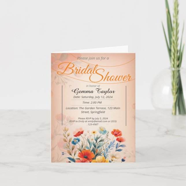 Invitation Couleurs orange et pastel avec des fleurs peintes  (Devant)