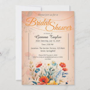 Invitation Couleurs orange et pastel avec desi fleurs peintes