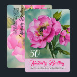 Invitation Couleurs originales Peony F 50e Anniversaire fête<br><div class="desc">Aquarelles numériques d'une pivoine rose. Conception sur invitation à carte plate avec texte pour la célébration du 50e anniversaire de la personnaliser. Vous pouvez facilement modifier le texte (couleur,  police,  taille et position) en cliquant sur le bouton Personnaliser ou customiser.</div>