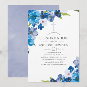 Invitation Couleurs Pastel de bleu Floral Confirmation