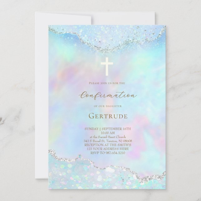 Invitation couleurs pastel fausse brillance Confirmation (Devant)