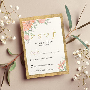 Invitation Couleurs pastel or aquarelle cadre floral RSVP