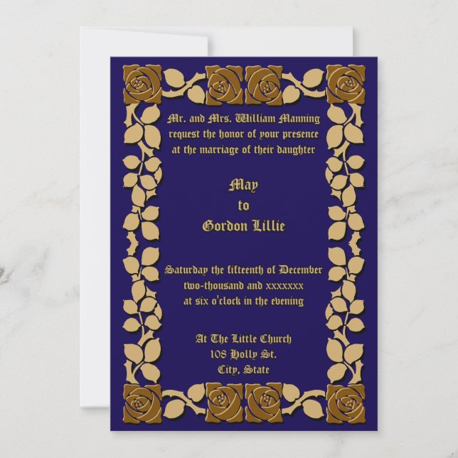 Invitation Couleurs personnalisables Bordure de vigne de rose (Devant)